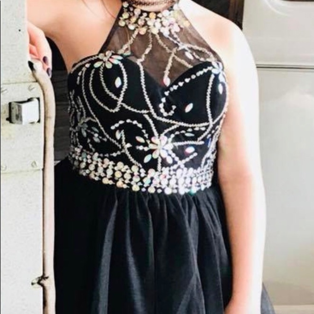 Short Black Beaded Homecoming Dress 6